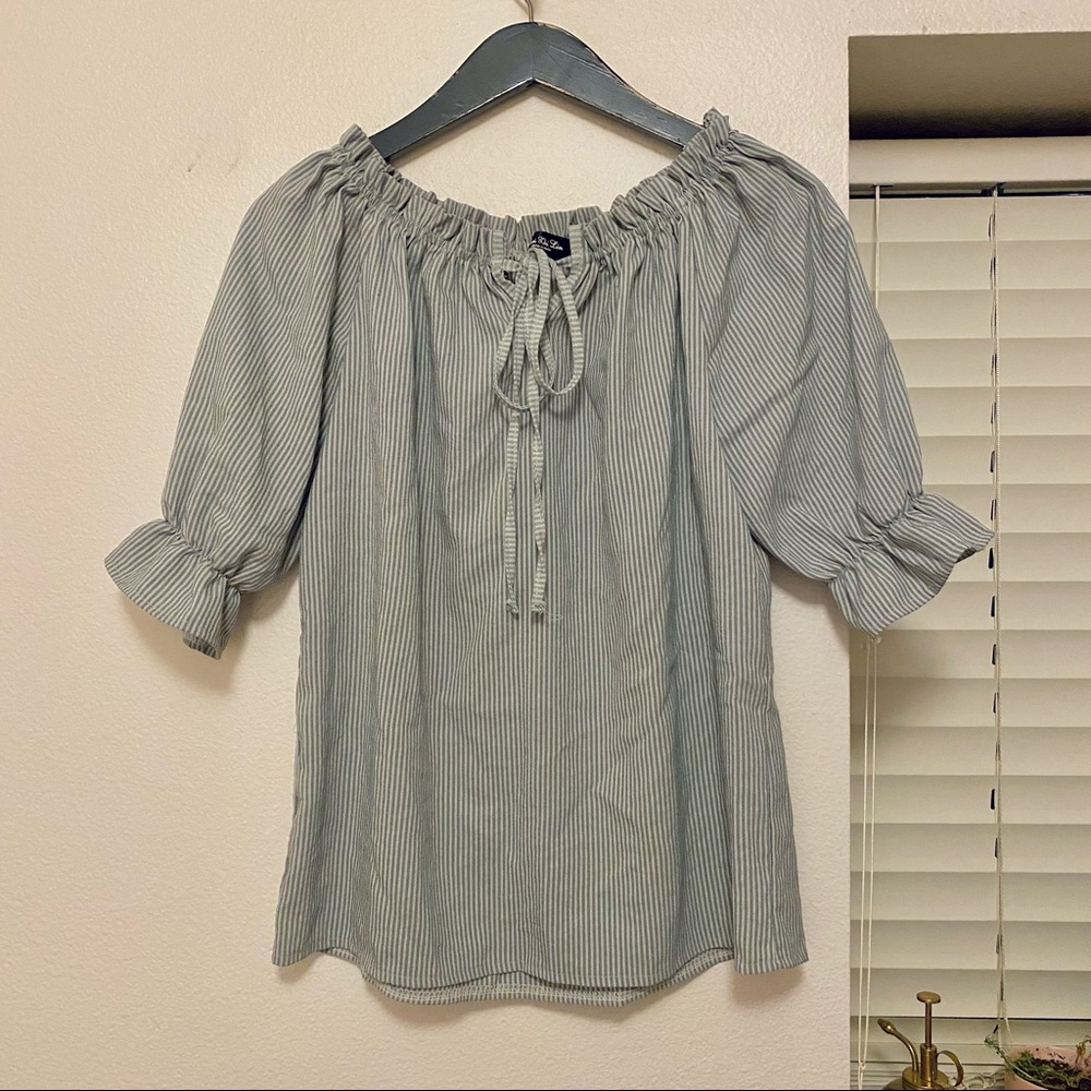 Mint Green Cinched Off-Shoulder Blouse